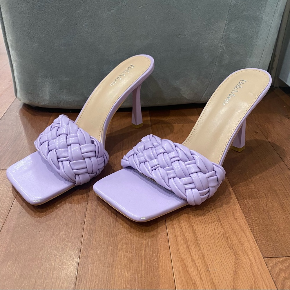 Bella Marie Lilac Purple Braided Vegan Leather Open Toe Heels Size 10 Womens